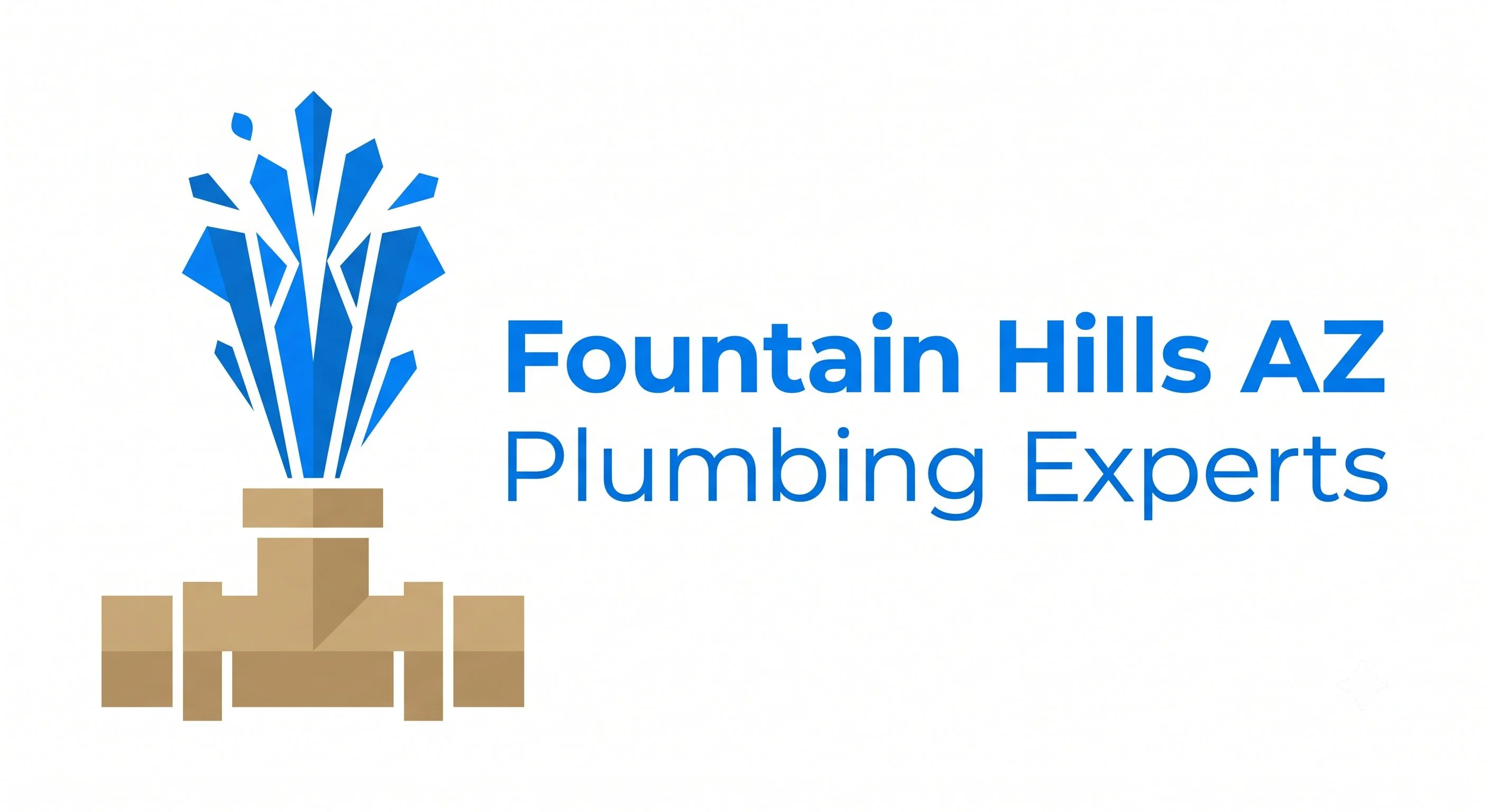 Fountain Hills Plumbing Pros brand mark showing a blue fountain spray rising from a brass pipe tee fitting